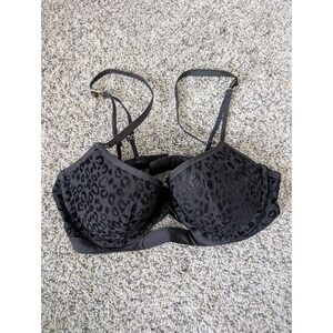 Aerie Black Leopard Print Flocked Velvet Underwire Bra 32C Rose‎ Gold Hardware